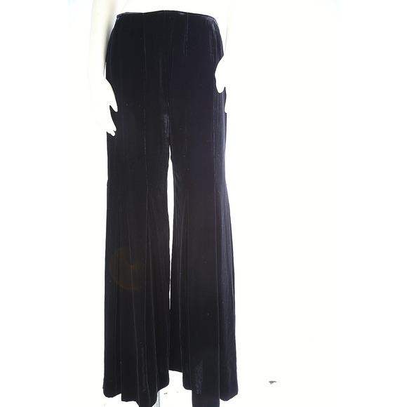 Oscar De La Renta Black Velvet Wide Leg Dress Pants Luxury Evening Size 8 - Picture 3 of 16